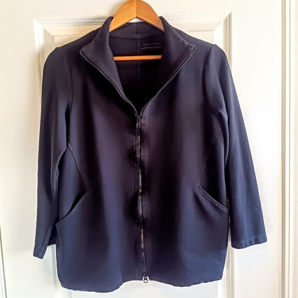 Eileen Fisher Black Full Zip Cardigan Sweater